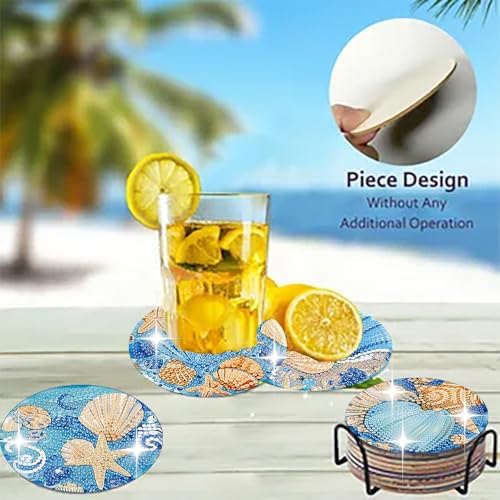 8 Pack Ocean Diamond Art Coasters,Seashell Diamond Painting Coasters Kits
