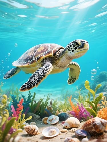 Muzagroo Paint by Numbers Oil Painting Kits for Adults DIY Sea Turtle Oil Painting for Beginners Hand Crafts Kits with Brushes and Acrylic Paints 16x20 inches (Sea Turtle)