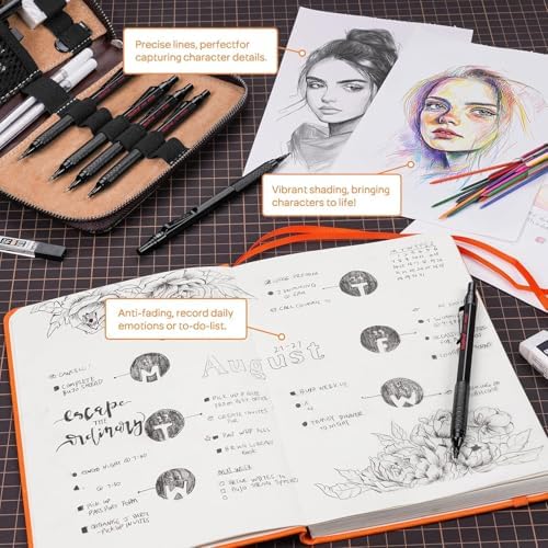 Nicpro 33PCS Black Metal Mechanical Pencil Set in Leather Case