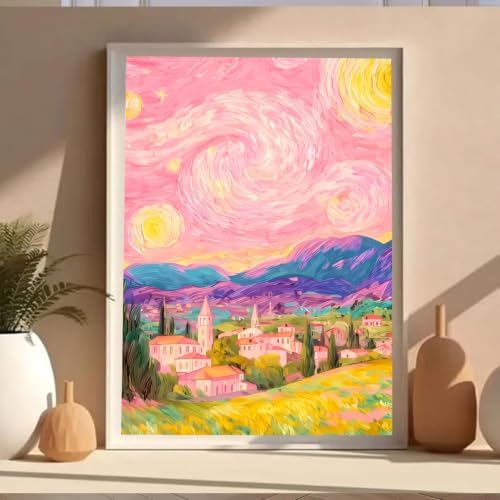 VeGuude Diamond Art Kits for Adults Pink Starry Night Diamond Painting Kits