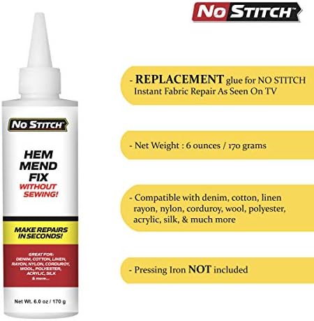 Powdered Glue Replacement 6 Ounces / 170 Grams for No Stitch Instant Fabric Repair Stichless Sewing Solution Great for Denim Cotton Linen & More As Seen On TV 1 Count