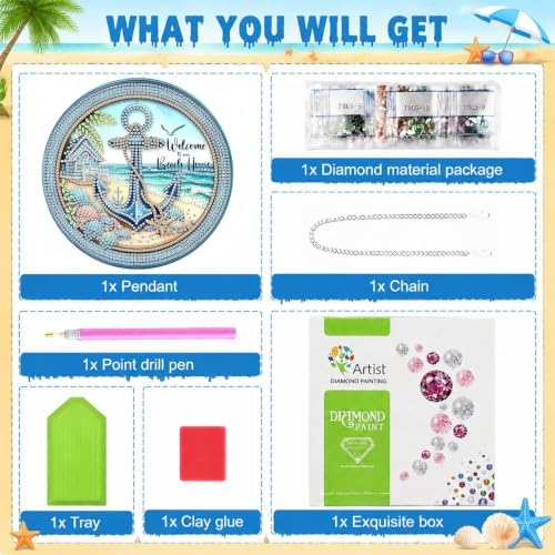 Beach Diamond Art Hanging Kit for Adult, Diamond Art Painting 8x8inch