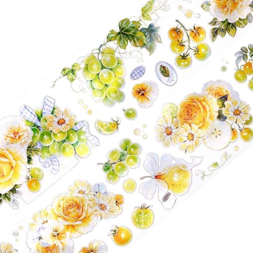 XiaoBaiJia Green Grape Vine, Pre-Cut Clear PET Tape, Washi Stickers,2.36" x5.47 YD for Journal Stickers Journaling Planner Scrapbooking Junk Journal Stickers Craft Supplies