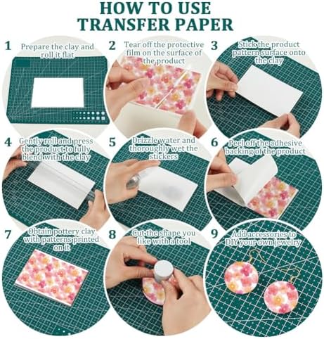 OLYCRAFT 24Pcs Pink Red Flower Clay Transfer Paper 6 Styles Transfer Paper for Polymer Roses Poppies Polymer Clay Transfer Sheets Lily Transfer Paper for Clay Earrings Jewelry Making