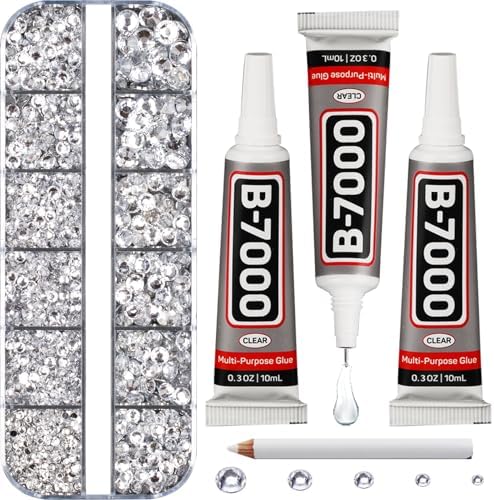 6500Pcs Silver Clear Rhinestones for Bedazzling, Bedazzler Kit with Flatback Craft Rhinestones Bulk and B7000 Glue, 2,3,4,5,6mm Resin Flat Back Crystals for Craftings, Crafts, Clothes, Shoes, Nails