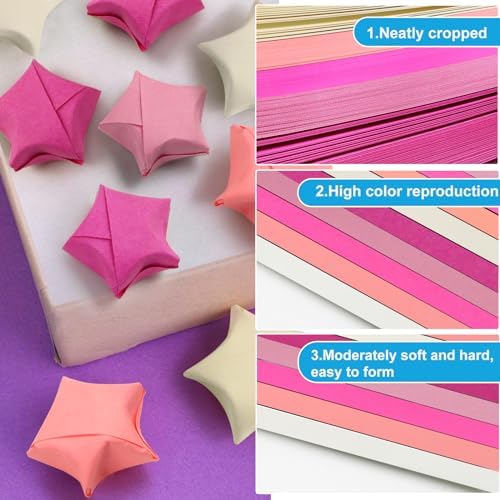 FoDau770 Solid Color Star Paper Strips - 1080 Sheet, Pink Series