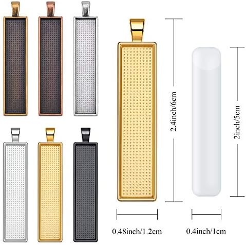 Hicarer 48 Pieces 6 Colors Pendant Tray Rectangle Bezel Blanks Set Include 24 Rectangle Pendant Trays with 24 Clear Glass Cabochon Domes for DIY Resin Craft Photo Necklace Jewelry Making