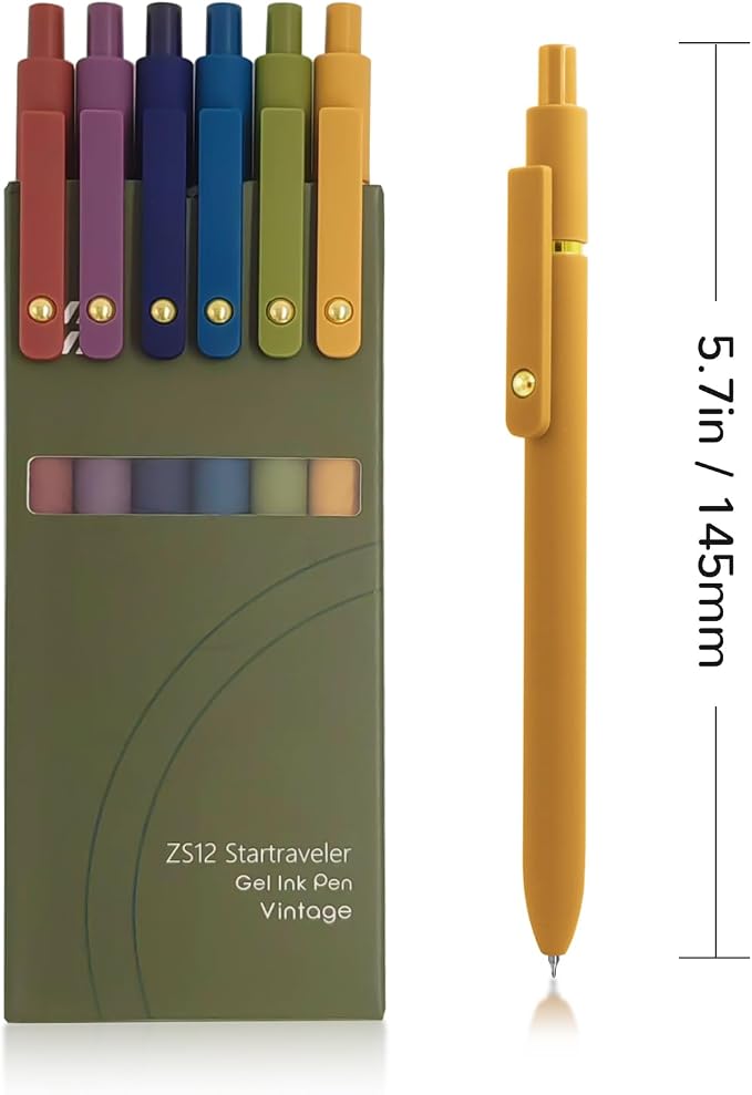 YOXMJDB Gel Pens, 6 Pcs 0.5mm Fine Point Smooth Writing Pens Cute Pen, High-End Series Black Ink Pen for Journaling Note Taking, School Office Supplies for Women Men (6 Pcs Gold Vintage)