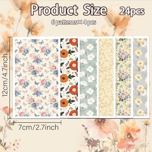 OLYCRAFT 24Pcs Pastoral Flowers Clay Transfer Paper 6 Styles Transfer Paper for Polymer Roses Daisy Polymer Clay Transfer Sheets Oriental Floral Small Transfer Paper for Clay Earrings Jewelry Making