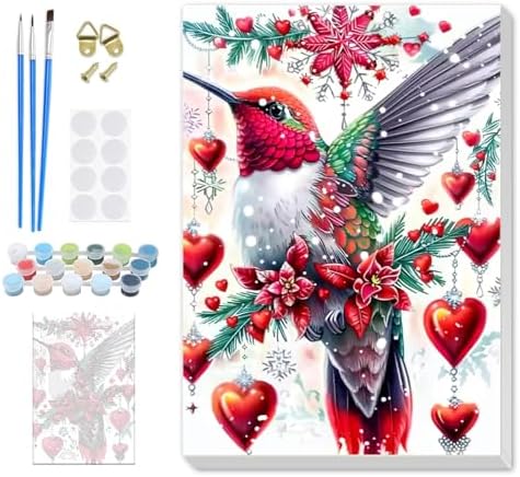 SENQAO Christmas Paint by Numbers for Adults Framed, Hummingbird Flower Adults' Paint-by-Number Kits, Adult Paint by Number Kits on Canvas, Acrylic Number Painting for Home Decor, 8x12inch
