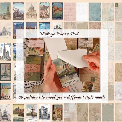 565 Pcs Vintage Scrapbook Paper Kit, Scrapbook Paper Supplies with Flowers Stickers, Journaling Decorative CraftPaper Set for Junk Journal, Retro Crafts