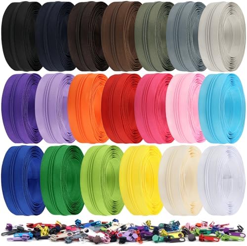 DOITEM 62 Yards 20 Pieces Sewing Zippers #3 Nylon Coil Zippers Assorted Zipper for Sewing with 80 Zipper Sliders for DIY Tailor Sewing Crafts Supplies, 20 Color
