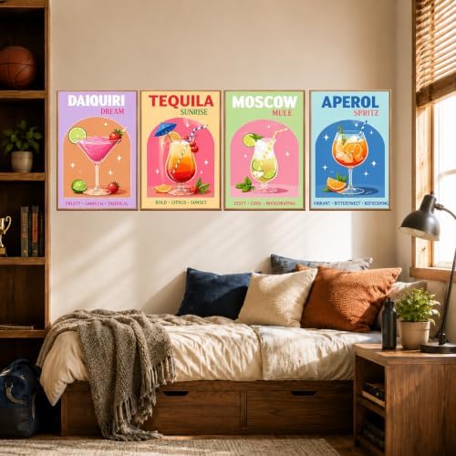 AUKELHJ 4 Pack Framed Paint by Numbers Kit for Adults, Cocktail, 8x12 inch | Paint by Number for Adults, Beginner Friendly, Framed Canvas, Easel Included, Fun and Relaxing, Gifts Box, Home Wall Decor