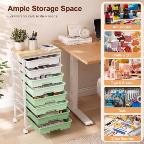 LEHOM Rolling Storage Cart with 8 Drawers, Utility Cart on Lockable Wheels