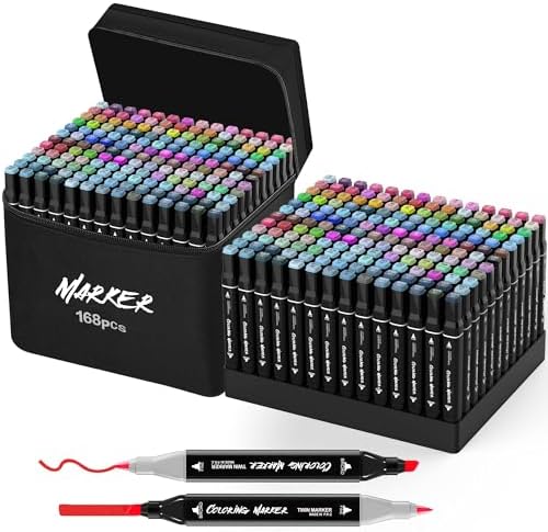 KJSHUANGTANG Alcohol Markers, 168 Colors Dual Tip Art Markers, Drawing, Coloring Marker for Sketching Adult Coloring