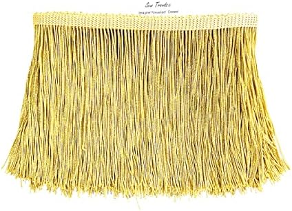 5 Yards of 4" Long Chainette Fringe Thread Yarn Tassel Trim Braid Fringe for Crafts Sewing and Decor-Light Gold