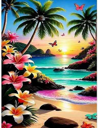 ajepon Beach Diamond Art Kits for Adults-Beach Diamond Painting Kits,Seascape 5D Diamond Painting for Adults,Gem Painting Kit Arts for Wall Home Decor Arts Craft 12x16inch, G4310