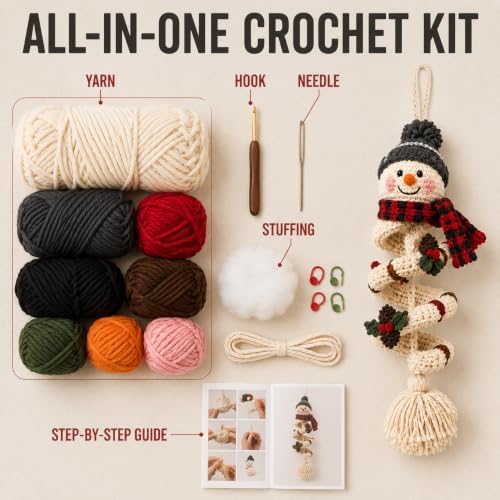 Crochet Snowman Spiral Ornament DIY Kit, Christmas Craft for Adults