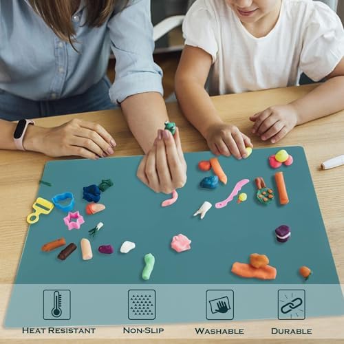 QPIX DIGITAL Extra Large Silicone Countertop Mat,Silicone Table Mat Kitchen Counter Protector Nonslip Heat Resistant Silicone Desk Mat Crafts Kids Dinner Placemat Pastry Dough Rolling Mat,Dark Green
