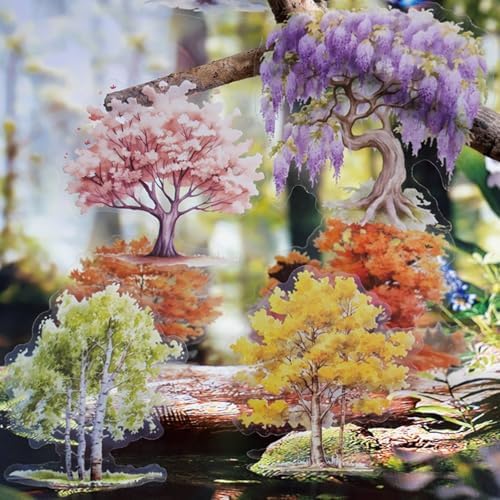 120 Pcs Four Seasons Watercolor Forest Landscape Tree Stickers