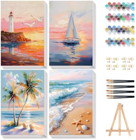 Gemozaic 4 Pack Beach Framed Paint by Numbers Kit for Adults, 8 x 12 Inch