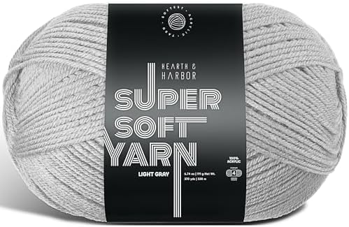 Acrylic Yarn for Crocheting & Knitting – Soft Crochet Yarn for Crocheting, 370 Yards, Perfect for Crafts & Amigurumi, Medium Worsted Weight 4, Light Grey