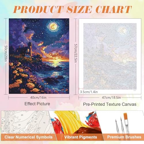 Kalonyth Landscape Paint by Numbers Kit for Adults, 16x20 inch, No Framed