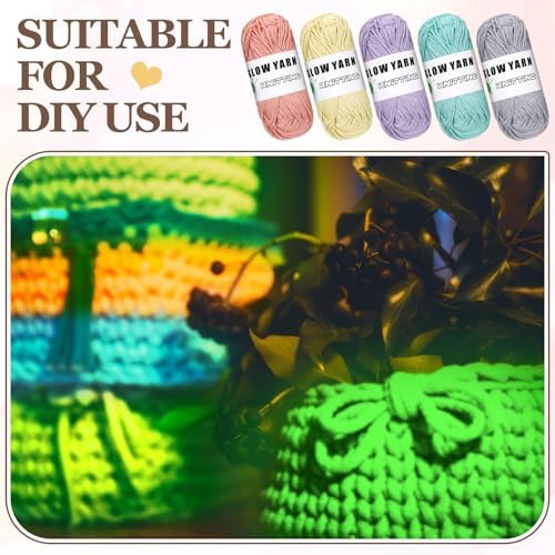 WILLBOND 5 Rolls Glow in The Dark Yarn for Crocheting, Vivid