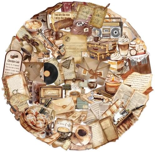 100 Pcs PET Transparent Vintage Coffee Stickers, Waterproof Vinyl Retro Coffee-Themed Decals for Laptop Skateboard Luggage, Watercolor Coffee & Daily Life Stickers Gift for Teens Adults(Retro coffees)