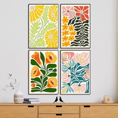4 Pack Framed Paint by Numbers Kit for Adults with Wooden Easel, Flowers | With Frame, Easy Flower DIY Acrylic Painting, For Adults Beginner, Stress Relief Craft Kits, Home Wall Decor Gift, 8x12 IN