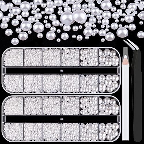 2 Boxes Flatback White Pearls for Nail Art Pearl Charms and Gems