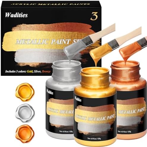 Acrylic Paint Metallic, 3pcs 13.5oz(375g) Gold & Silver & Bronze Leaf Paint
