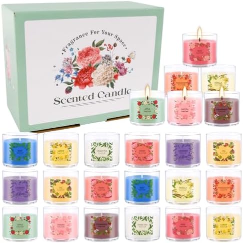 Scented Candles Gift Set, 24 Pack 2oz Soy Wax Aromatherapy Candles with 12 Fragrances, Long Lasting Smokeless Candles in Clear Acrylic Cups with Cotton Wick, Birthday Gifts for Women, Home Decor