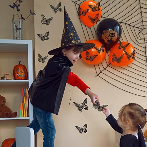 SAOROPEB 3D Butterfly Wall Decor 48 Pcs Black Butterfly Decoration Sticker | 4 Styles 3 Sizes Butterfly Birthday Decorations Butterfly Party Decorations Cake Decorations, Removable Stickers
