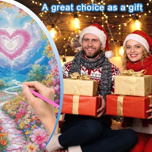 MVVMTOP Diamond Painting Kit for Adults 5D DIY Garden and Heart-Shaped Clouds Full Drill Round Diamond Art Kits for Beginners Crystal Rhinestone Embroidery Painting Home Wall Decor Gift