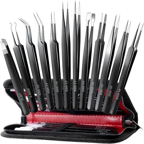 Antonki 12-in-1 Precision Metal Tweezers Set with Leather Case