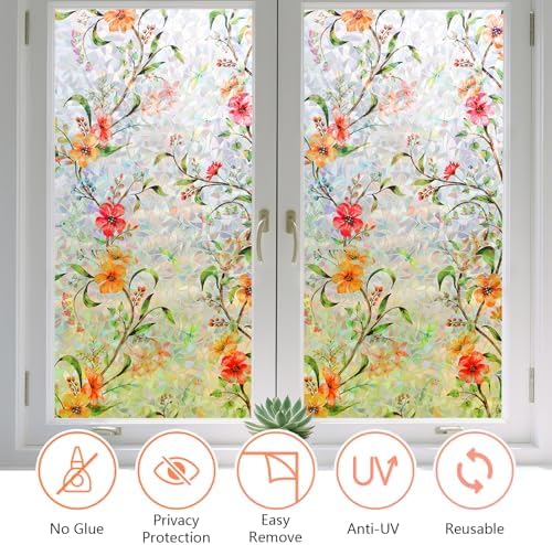 LEMON CLOUD Window Privacy Film, 3D Rainbow Stained Glass, 23.6″ x 157.4″