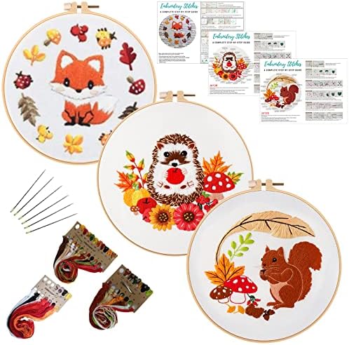 Louise Maelys 3 Set Animal Embroidery Kit for Beginners Cute DIY Gift