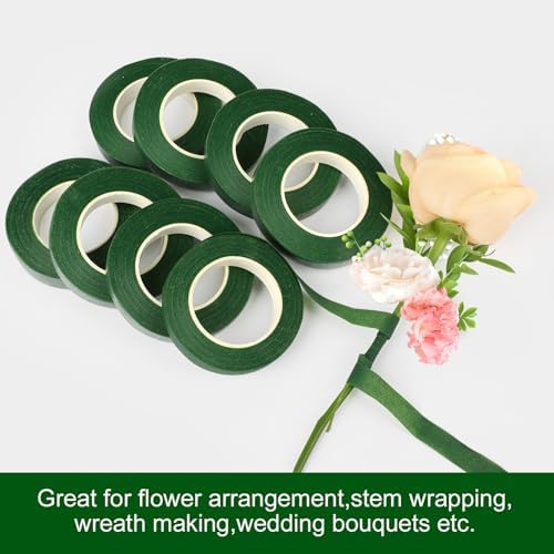8 Rolls Floral Tape 1/2inch Flower Tape, Green Floral Tape | 30 Yards Florist Tape for Bouquet Stem Wrapping, Floral Crafts, Wedding Bouquet and Fresh Flowers
