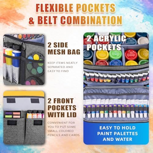 JJRING Acrylic Paint Organizer Bag With Adjustable Dividers, Grey