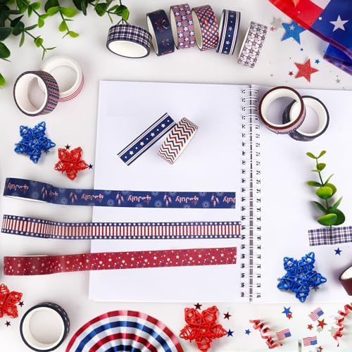 20 Rolls Washi Tape for Independence Day Patriotic Red Washi Tape Supplies Washi Stickers with July 4th Making Tape Craft Gifts for Kids DIY in Paper