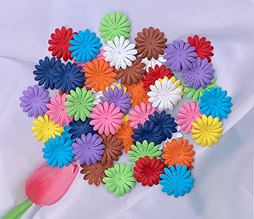 100PCS Handmade Mulberry Paper Daisy Petals, Artificial Paper Flowers for DIY Crafts, Scrapbooking, Card Making, Wedding Decorations, Floral Embellishments, Pastel Colors, 40 x 40mm (10 Colors)