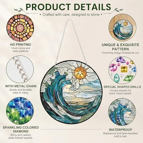 HMZephitiquc Beach Diamond Art Window Suncatchers, Special Shaped Crystal Diamond Painting Hanging, 5D Gem Art for Adults, Sun Catchers Indoor Window DIY Crafts for Gift Home Decor
