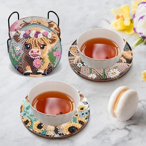 Diamond Art Coasters Kit,8 Pcs Highland Cow Diamond Painting Coasters Kit