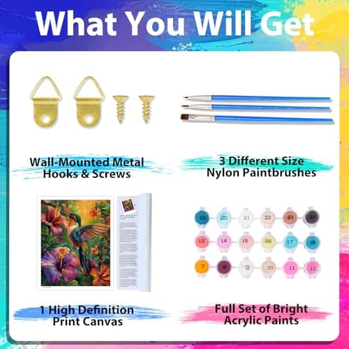 xcemhil Paint by Numbers Kit for Adults, Hummingbird Paint by Numbers for Adults, Paint by Numbers Kit for Beginner for Gift and Home Wall Decor 16x20 Inch