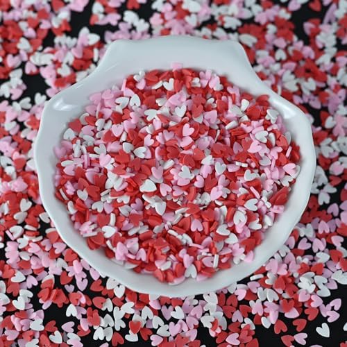 LIKETURE Fake Sprinkles 110g Polymer Clay Sprinkles Fake Candy Sprinkles Faux Sprinkles for Resin Slime Craft Plastic Sprinkles for Nail Art Phone Case DIY Shaker Card Filler (3-Color Hearts-110G)