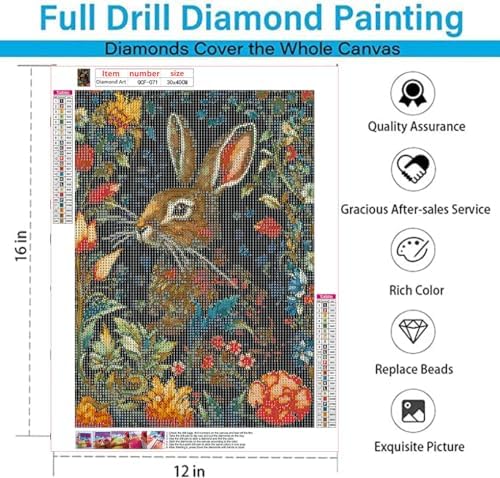 EIBEILI Diamond Painting Kits for Adults DIY 5D Diamond Art Paint with Round Diamonds Full Dril Gem Rabbit Art Painting Kit for Home Wall Decor Gifts 12x16inch