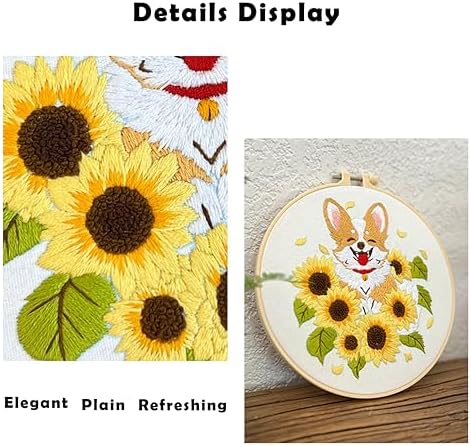 Sunflower Dog Embroidery Kit for Beginners Handmade Gift