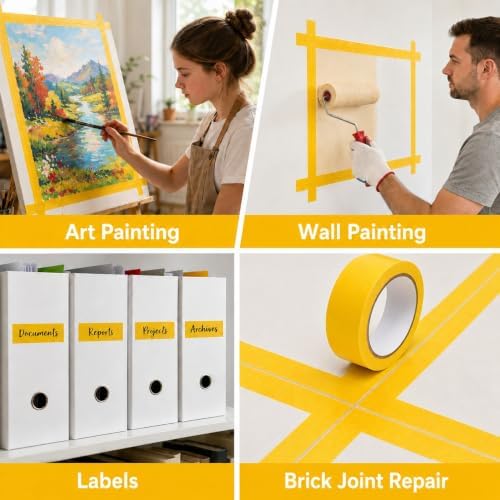 Yellow Painters Tape 1 Inch Wide, 25 Yards x 3 Rolls Masking Tape