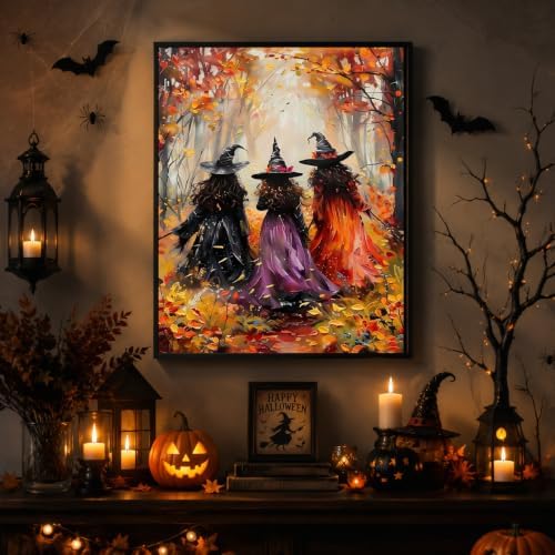 Fall Witch Paint by Numbers Kit for Adults Beginner with Framed 10x12 Inch